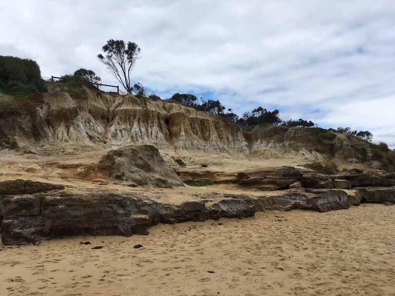 different view of some short cliffs seen from below on the beach
