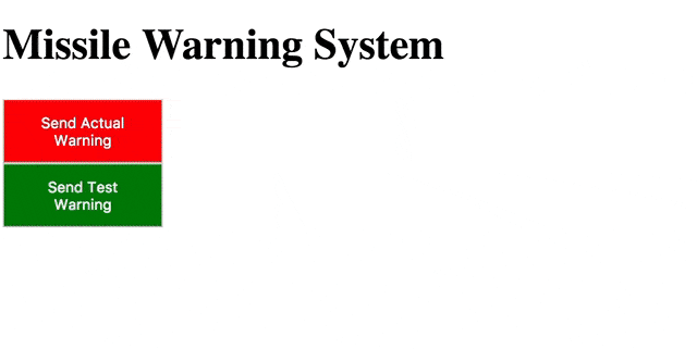 animated GIF of a cursor going to click on a ‘Send Test Warning’ button, but an ad loads above it so the cursor instead clicks on ‘Send Actual Warning’