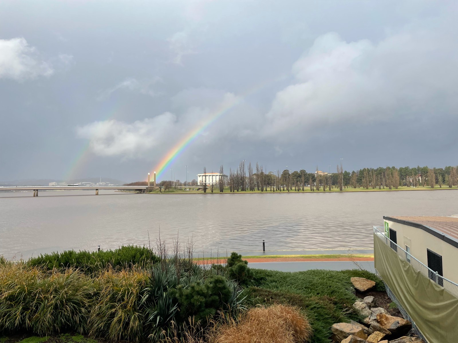 a rainbow over Lake Burley-Griffin